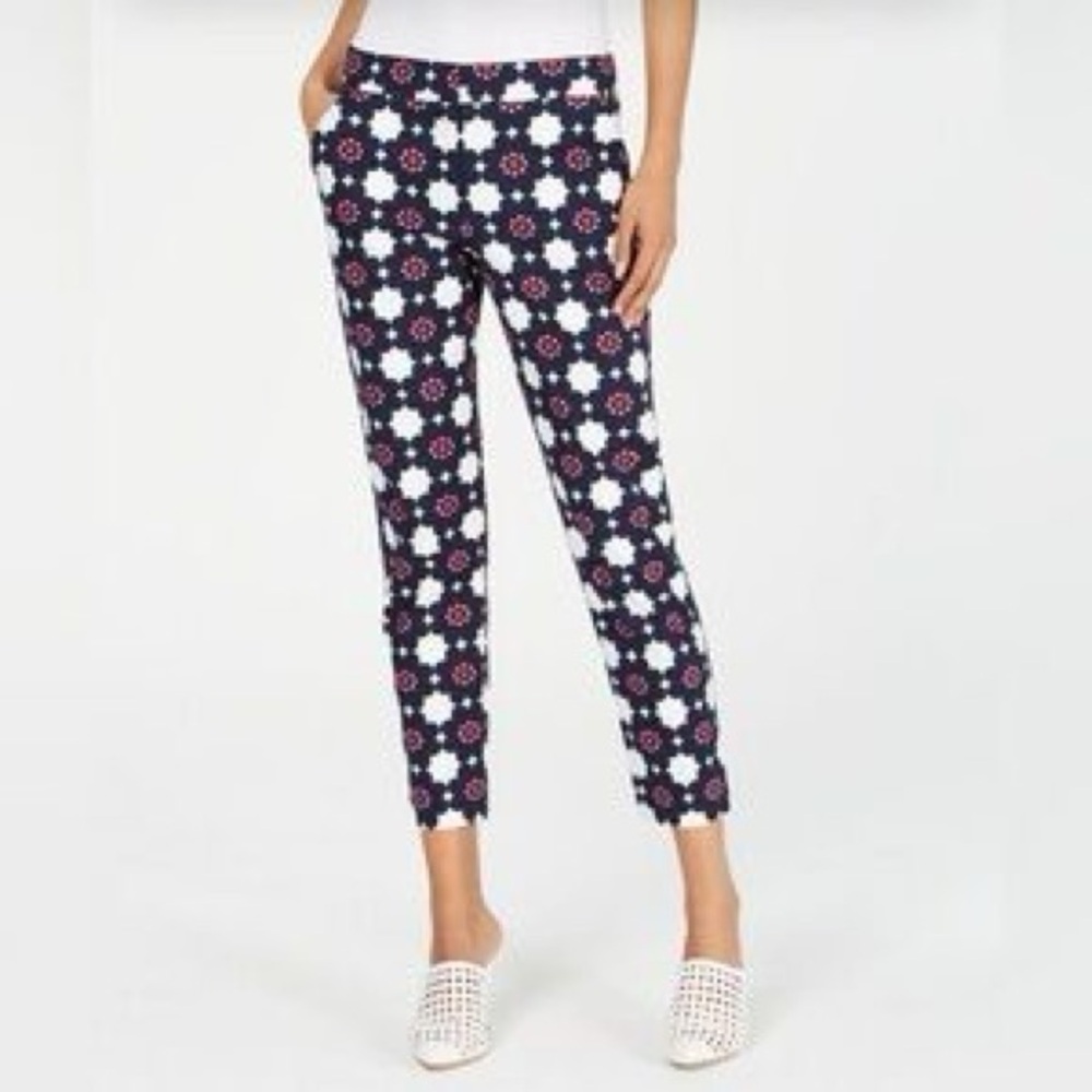 Trina Turk Moss Cropped Pants Indigo Flower Size 4 Retro 70s Summer